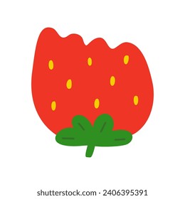 Strawberry vector clipart illustration. Isolated design element on white background. Bitten strawberry in cute cartoon flat graphic style. Red fruit icon.