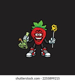 caricatura de cera nug weed vectorial de fresa dabbing bong hold wax nug weed