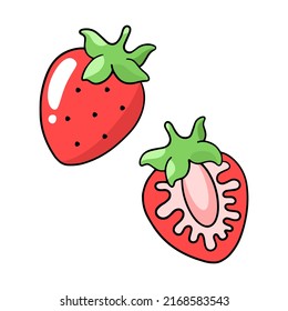Strawberry, vector design element in the style of doodles, isolated on a white background, hand drawn