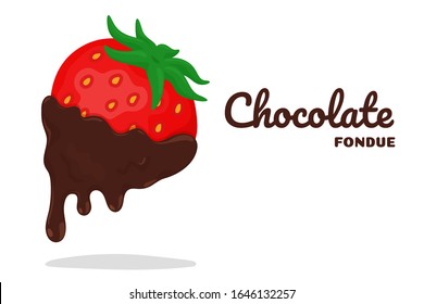 Strawberry Vector Dip in a chocolate fondue. Chocolate fondue is a popular sweet food.