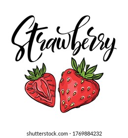 Strawberry vector drawing icon. Hand drawn tropical fruit in retro style, illustration for design advertising products shop or market.