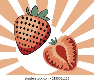 Strawberry vector drawing icon. Hand drawn tropical fruit in retro style, illustration for design advertising products shop or market.
