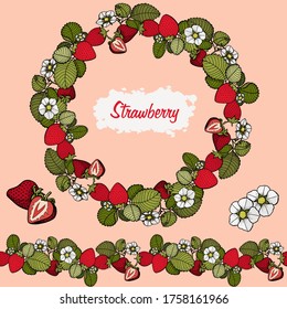 Strawberry vector drawing set. Isolated hand drawn berry on white background. Summer fruit engraved style illustration. Detailed vegetarian food. Great for label, poster, print