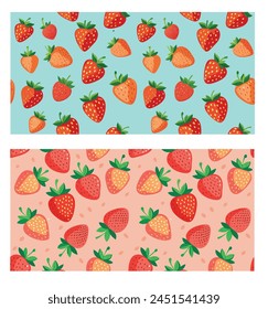 Strawberry vector file Two seamless patterns, Pastel color