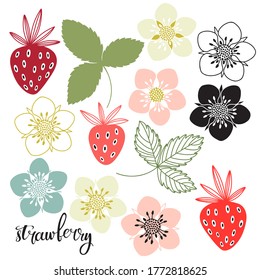 Strawberry. Vector hand-drawn illustration on a white background. Collection of isolated  elements for design.