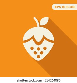 Strawberry vector icon on orange background, isolated