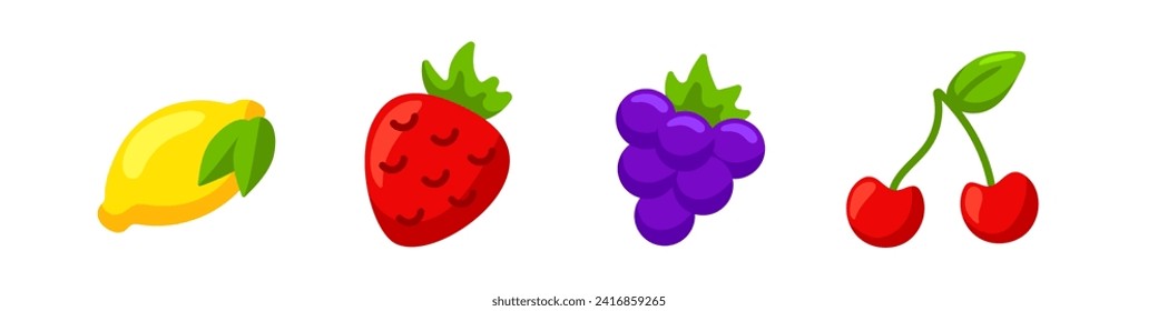 strawberry vector icon. Strawbery, grape cherry flat icons