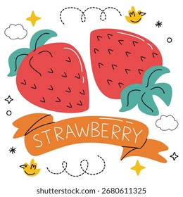 Strawberry Vector Illustration. Flat Minimal Design. Editable Illustration for Web, Mobile, Print