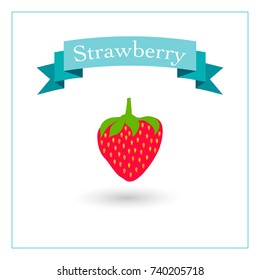 Strawberry vector illustration. Fruit vector icon with ribbon