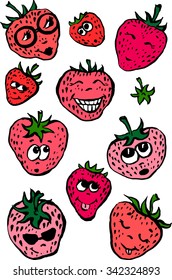 Strawberry vector illustration of funny berries