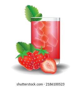 Strawberry vector illustration in a glass with leaves and seeds inside.
