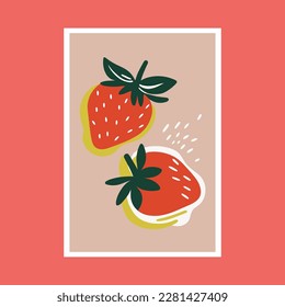 Strawberry vector illustration. Hand drawn flat style design element. art print poster design
