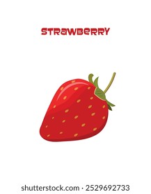 Ilustração do vetor de morango isolado no fundo branco. Modelo de cartão de frutas planas com inscrição de morango projetado para materiais para local de cozimento, curso, nutrição dietética saudável, impressão 