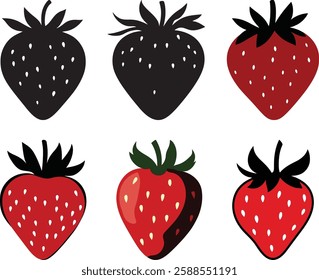 Strawberry Vector Illustration: Red and Black Fruit Set