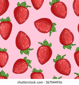 Strawberry vector illustration seamless, pink background 