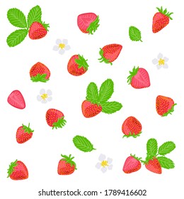 Ilustración vectorial de fresa establecida. colección de ilustraciones dibujadas a mano de fresa, flores, plantilla de diseño de hojas