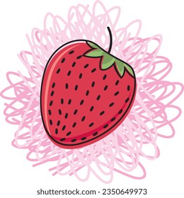strawberry vector illustration,Doodle fruits. Natural tropical fruit, doodles strawberry and vitamin . Vegan kitchen strawberry hand drawn, organic fruits or vegetarian food.good for kid