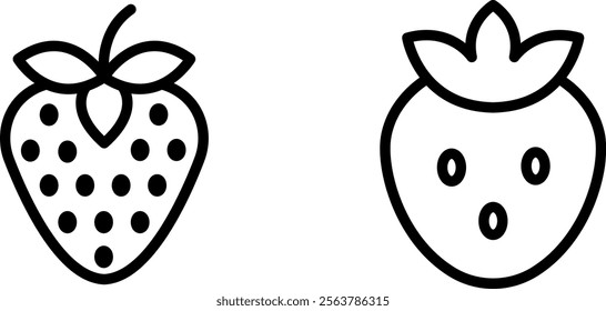 "Strawberry Vector Line Icon Set – Fruit and Nature Symbols"