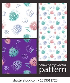 Strawberry vector pattern in flat style, line. Stock vector illustration for decoration and design.