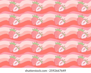 Strawberry vector pattern. Fruit background, used for paper, fabric, gift wrap, packaging and others.