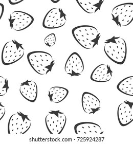 Strawberry vector seamless pattern background. Fruit illustration monochrome background, Seamless background with black strawberries. Random pattern.