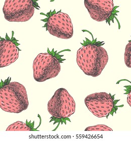 Strawberry. Vector seamless pattern. Floral hand drawn illustration
