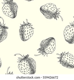 Strawberry. Vector Seamless Pattern. Floral Hand Drawn Illustration