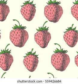 Strawberry. Vector seamless pattern. Floral hand drawn illustration