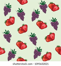 Strawberry vector seamless pattern in hand drawn style. Beautiful wallpaper or textile design with red berries