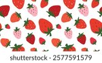 Strawberry vector seamless pattern. Red strawberries graphic background. Strawberry vector design for fabric, paper, wallpaper, cover, decoration, wrapping, other use. Fruit vector illustration