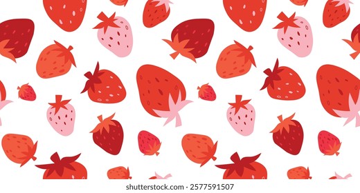 Strawberry vector seamless pattern. Red strawberries graphic background. Strawberry vector design for fabric, paper, wallpaper, cover, decoration, wrapping, other use. Fruit vector illustration