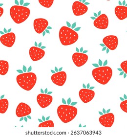 Strawberry vector seamless pattern. Red sweet strawberry. Summer illustration. Repeating print, berries pattern.
