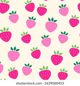 Strawberry vector seamless pattern. Red sweet strawberry. Summer illustration. Repeating print, berries pattern.