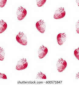 Strawberry. Vector seamless pattern. Vintage hand drawn illustration. Background