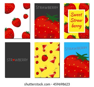 Strawberry. Vector set of bright strwaberry cards. Beautiful fruit posters