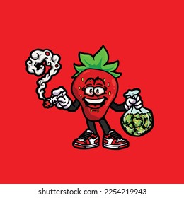 Erdbeervektorrauchgelenk mit Unkrautkartoon
