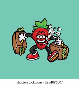 strawberry vector smoking joint hold nug weed cartoon