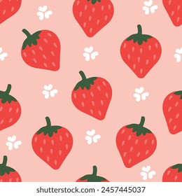 Strawberry vector. Sweet red valentine day and festive fruit vector pattern. Hand-drawn colourful strawberry pattern.