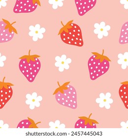 Strawberry vector. Sweet red valentine day and festive fruit vector pattern. Hand-drawn colourful strawberry pattern.