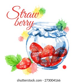 Strawberry. Vector watercolor. Isolated. Food background.