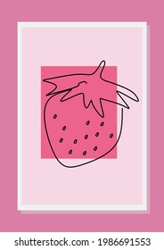Strawberry wall art vector set. Single line art drawing with abstract shape. Abstract Plant Art design for print, cover, wallpaper, Minimal and natural wall art. Vector illustration.