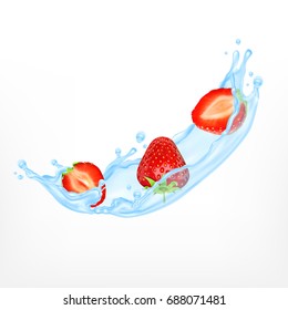 Strawberry in a water splash. 3d illustration. EPS10 vector