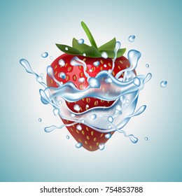 Strawberry in water splash vector illustration 