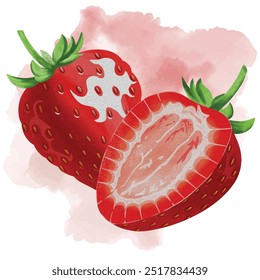 Strawberry Watercolor, handgezeichnet.