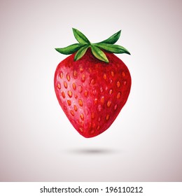 Strawberry Watercolor Isolated On White. Hand Drawn Vector Illustration