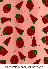 Strawberry and watermelon pattern on pink background for web banner, business presentation, branding package, fabric print, wallpaper, social media post