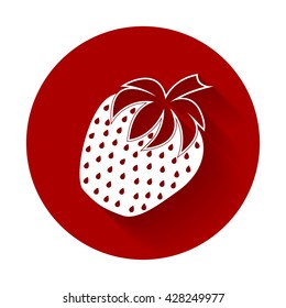 Strawberry white flat icon on red background with long shadow. Flat design. Vector illustration. EPS 10.
