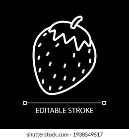 Strawberry White Linear Symbol für dunkles Thema. Frisches Beeren. Reife Früchte. Nahrung. Dünne, anpassbare Illustration. Einziges Vektorkontursymbol für den Nachtmodus. Bearbeitbarer Hub