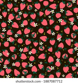 fresa, fresa silvestre patrón sin costuras. Fresas maduras dibujando a mano doodle. Fondo de fruta para menú, tela, ropa de bebé, embalaje