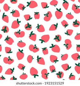 strawberry, wild strawberry seamless pattern. Ripe berries hand drawing doodle. Fruit background for menu, fabric, baby clothes, packaging